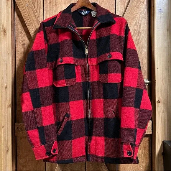 🦬Vintage 1950s/60s Woolrich Utility Field Hunting Jacket Black/Red Wool Check - Picture 3 of 9